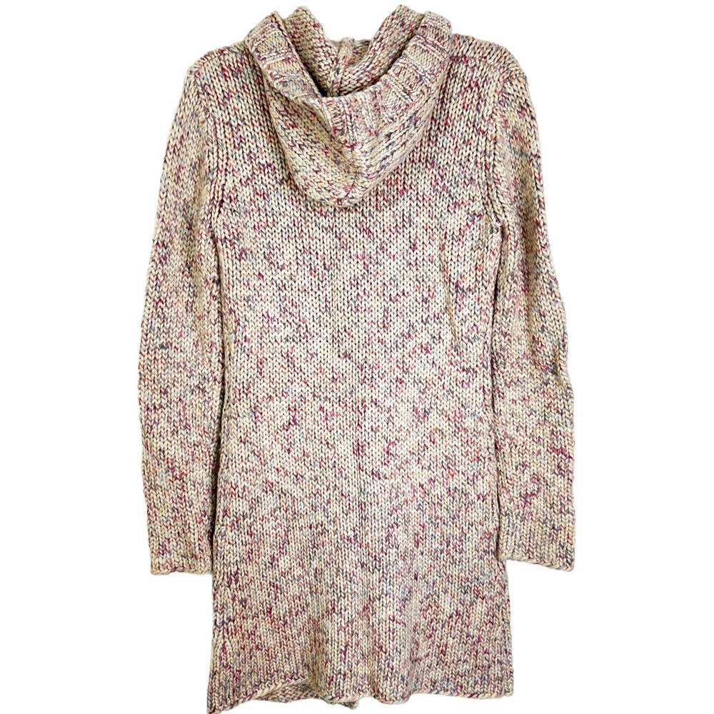 Kenji Multicolored Horn Buckle Hooded Heavyweight Midi Cardigan Sweater Womens M - Picture 2 of 9